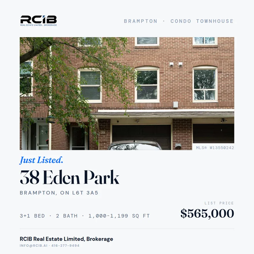 Brokerage-branded Just Listed social graphic generated by the RCIB marketing engine